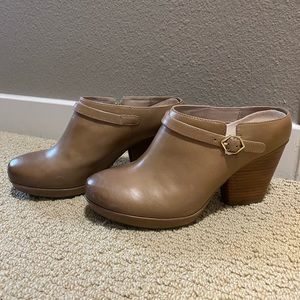 Tan Dansko Platform Mules